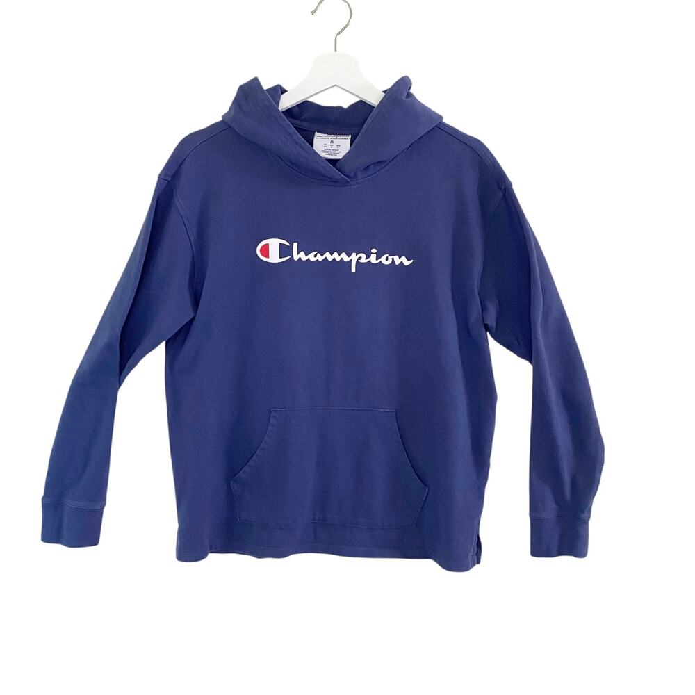 Champion Shirt Womens Medium Hooded Long Sleeved Blue Pocket Athleisure‎